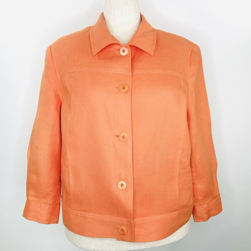 Vintage Talbots Blazer Women 18 Orange Preppy Y2K Linen Pockets Classic Jacket‎